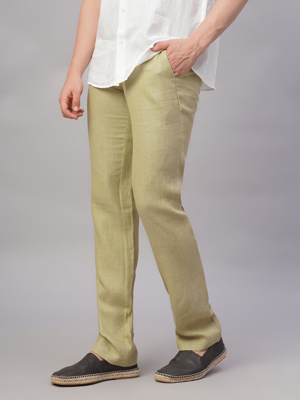 Men's Khaki 100% Linen Regular Fit Pant
