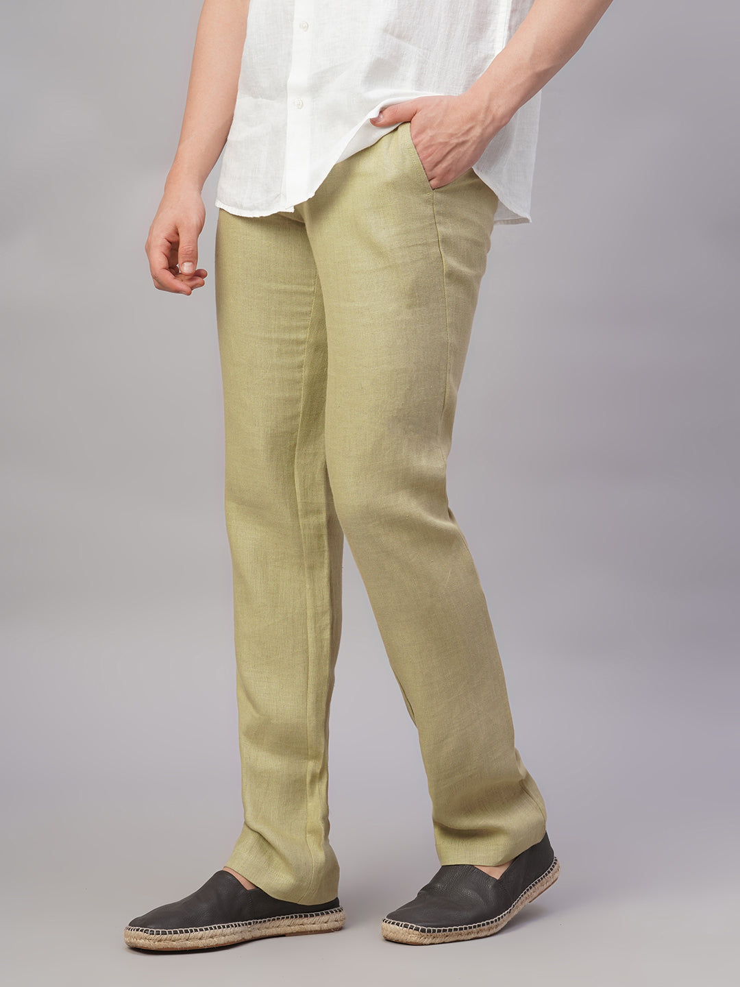 Men's Khaki 100% Linen Regular Fit Pant
