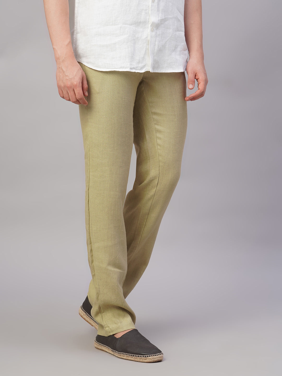 Men's Khaki 100% Linen Regular Fit Pant