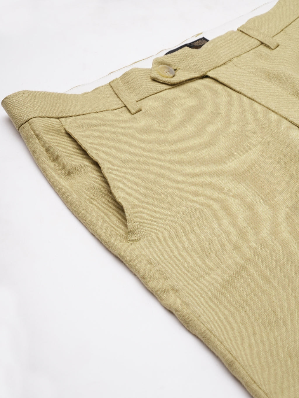 Men's Khaki 100% Linen Regular Fit Pant