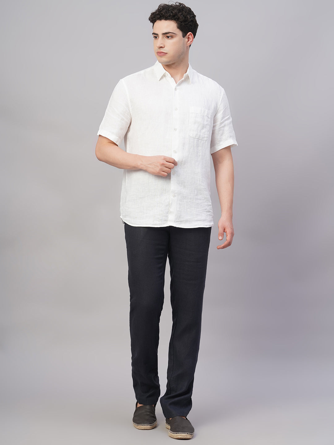 Men's Navy 100% Linen Regular Fit Pant