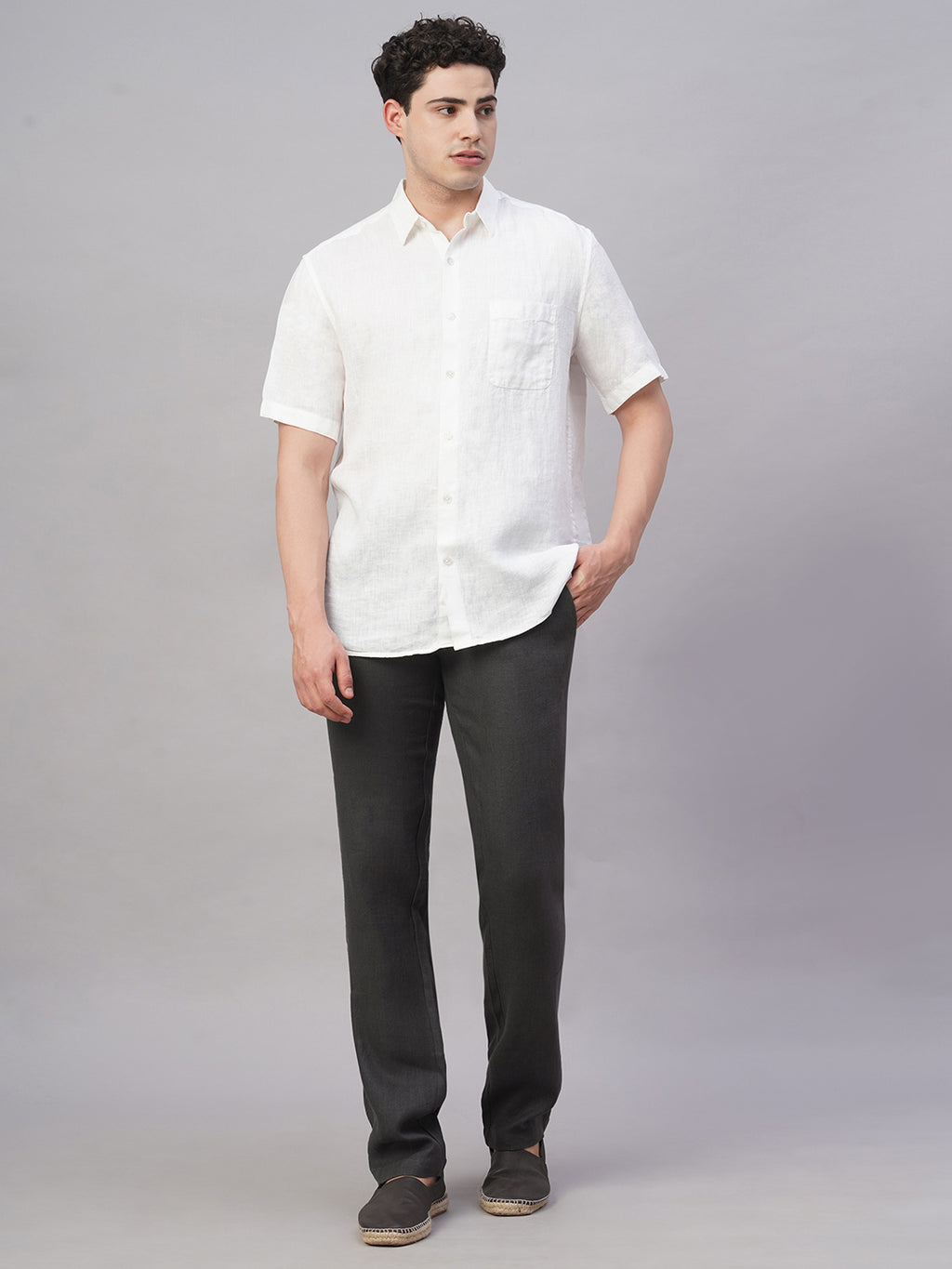 Men's Slate 100% Linen Regular Fit Pant