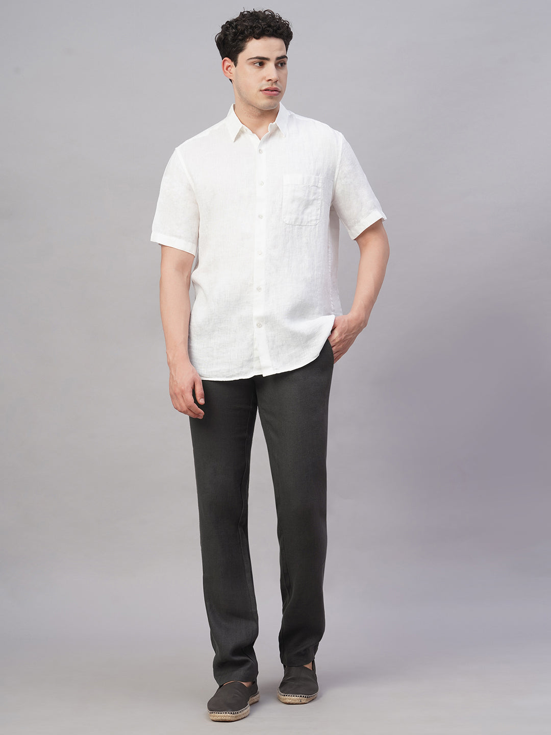 Men's Slate 100% Linen Regular Fit Pant