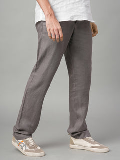 Men's 100% Linen Side Pocket Pants Grey
