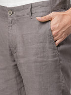 Men's Grey 100% Linen Regular Fit Pant