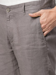 Men's 100% Linen Side Pocket Pants Grey