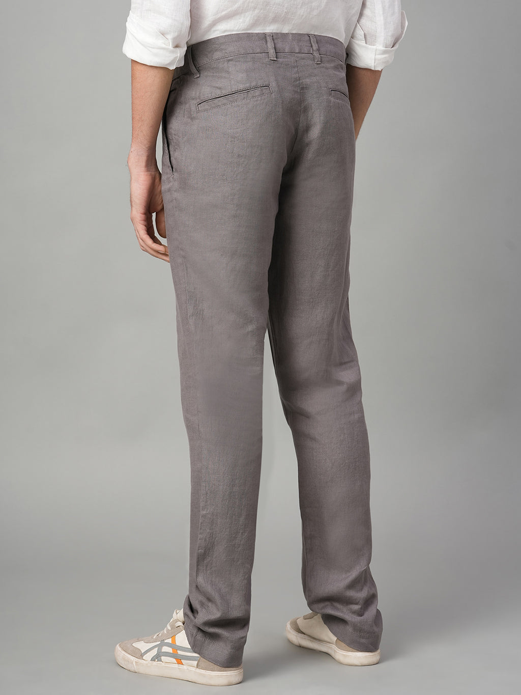 Men's Grey 100% Linen Regular Fit Pant