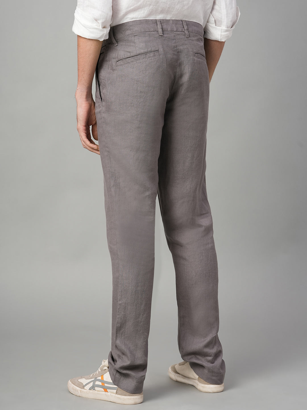 Men's Grey 100% Linen Regular Fit Pant