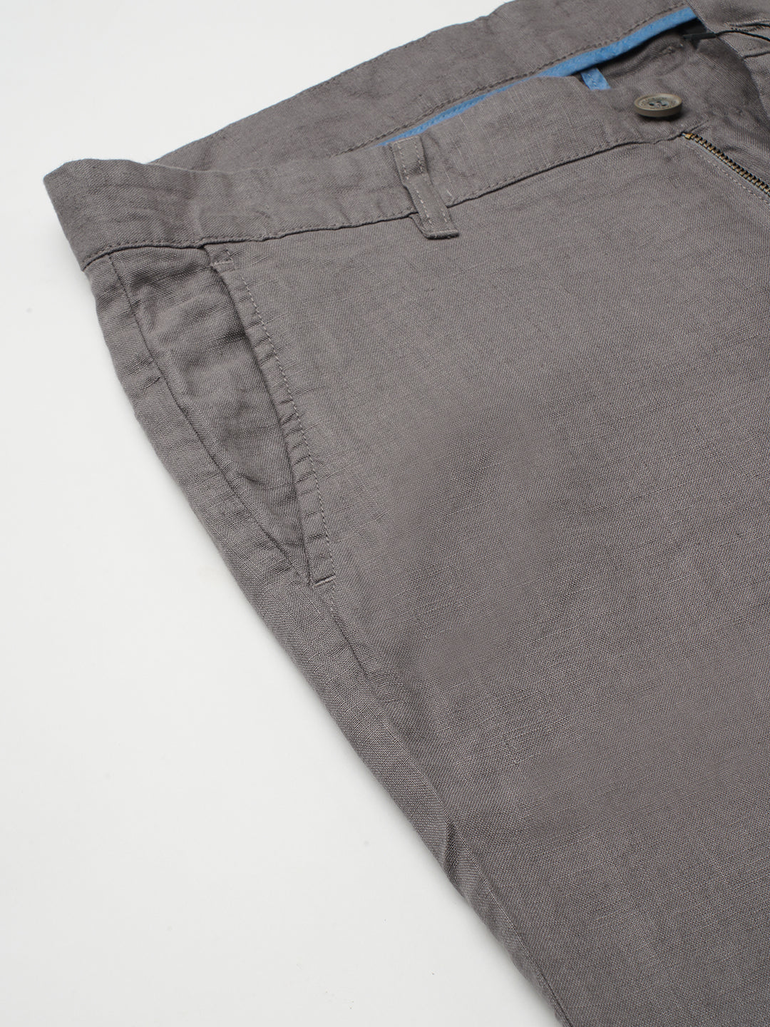 Men's Grey 100% Linen Regular Fit Pant
