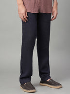 Men's Navy 100% Linen Regular Fit Pant