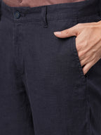 Men's Navy 100% Linen Regular Fit Pant
