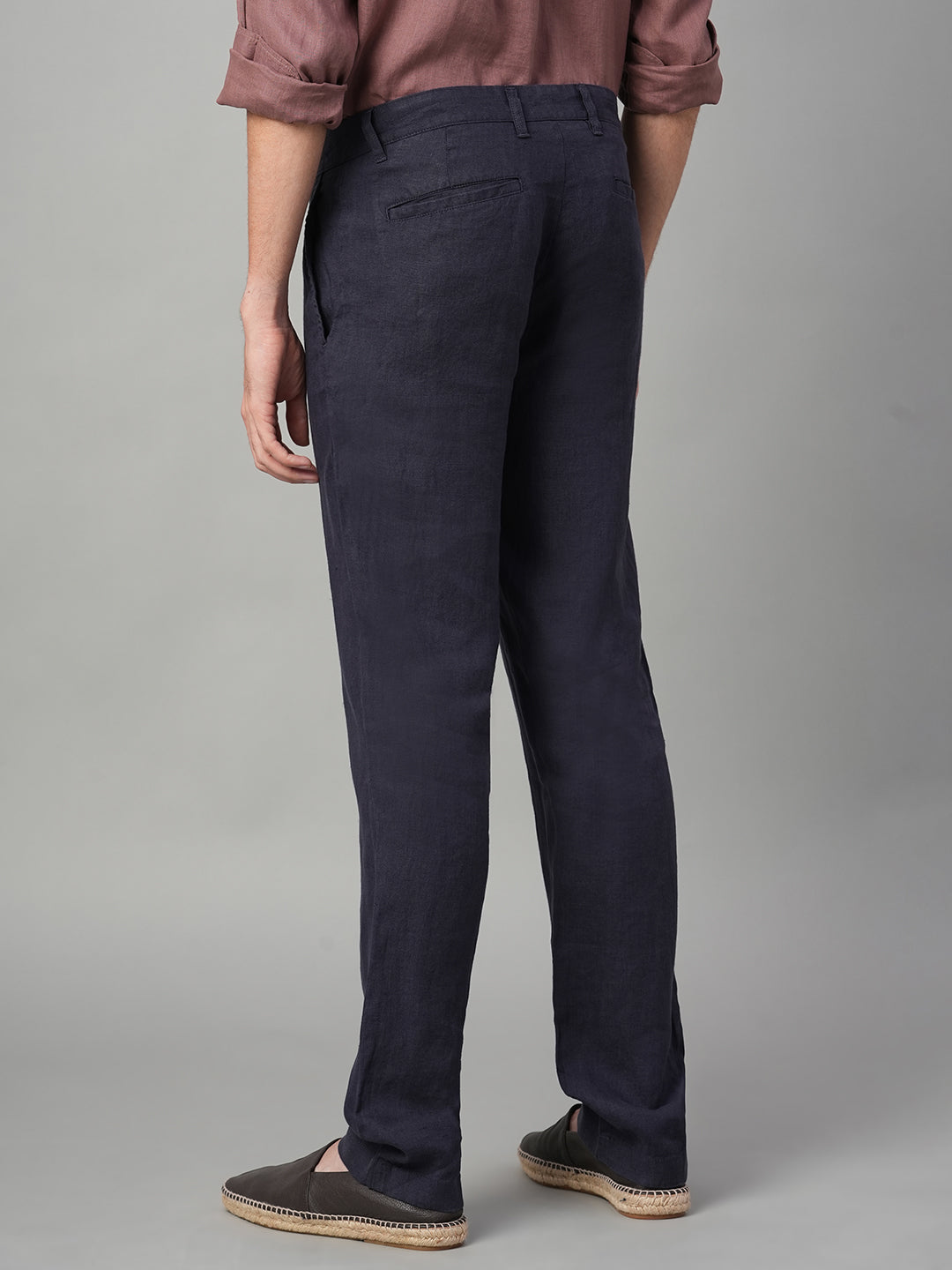 Men's Navy 100% Linen Regular Fit Pant