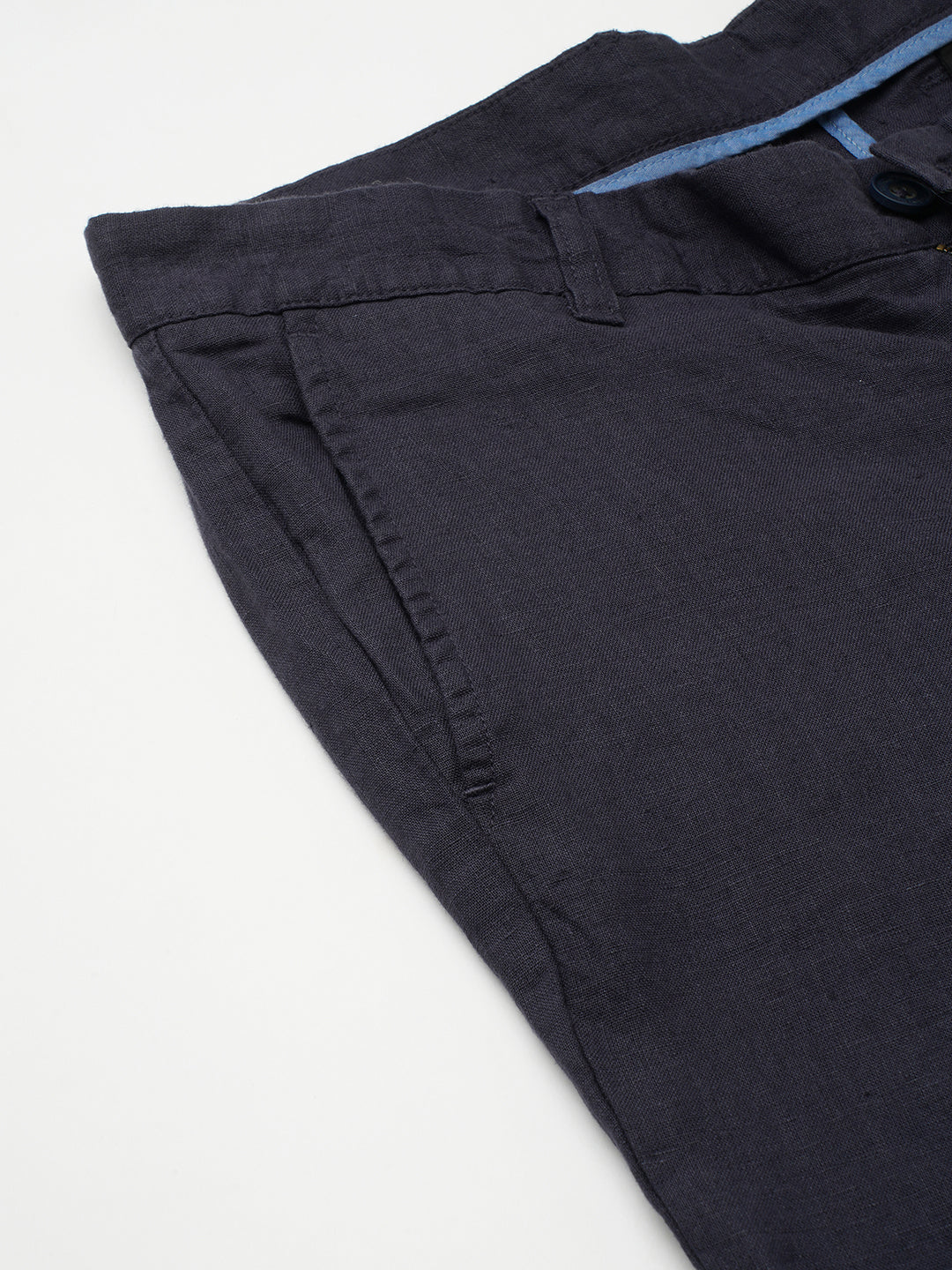 Men's Navy 100% Linen Regular Fit Pant