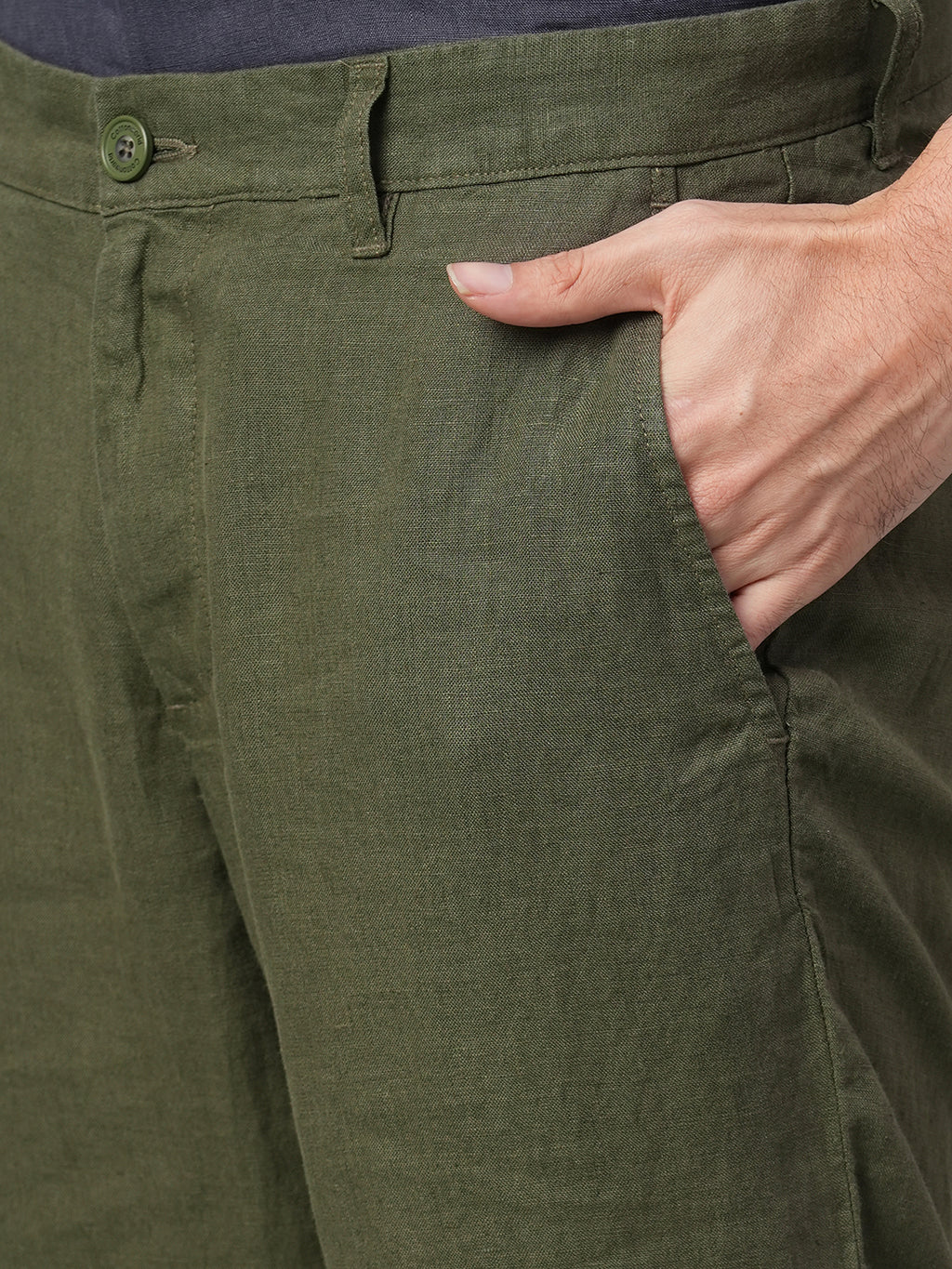 Men's Olive 100% Linen Regular Fit Pant