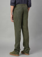 Men's Olive 100% Linen Regular Fit Pant