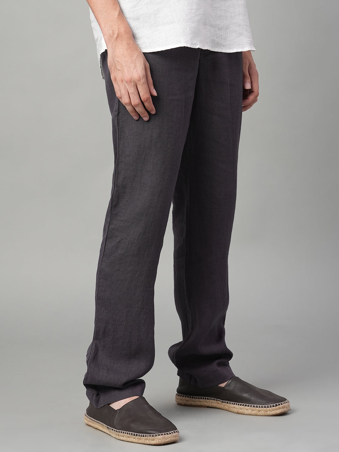 Men's Slate 100% Linen Regular Fit Pant