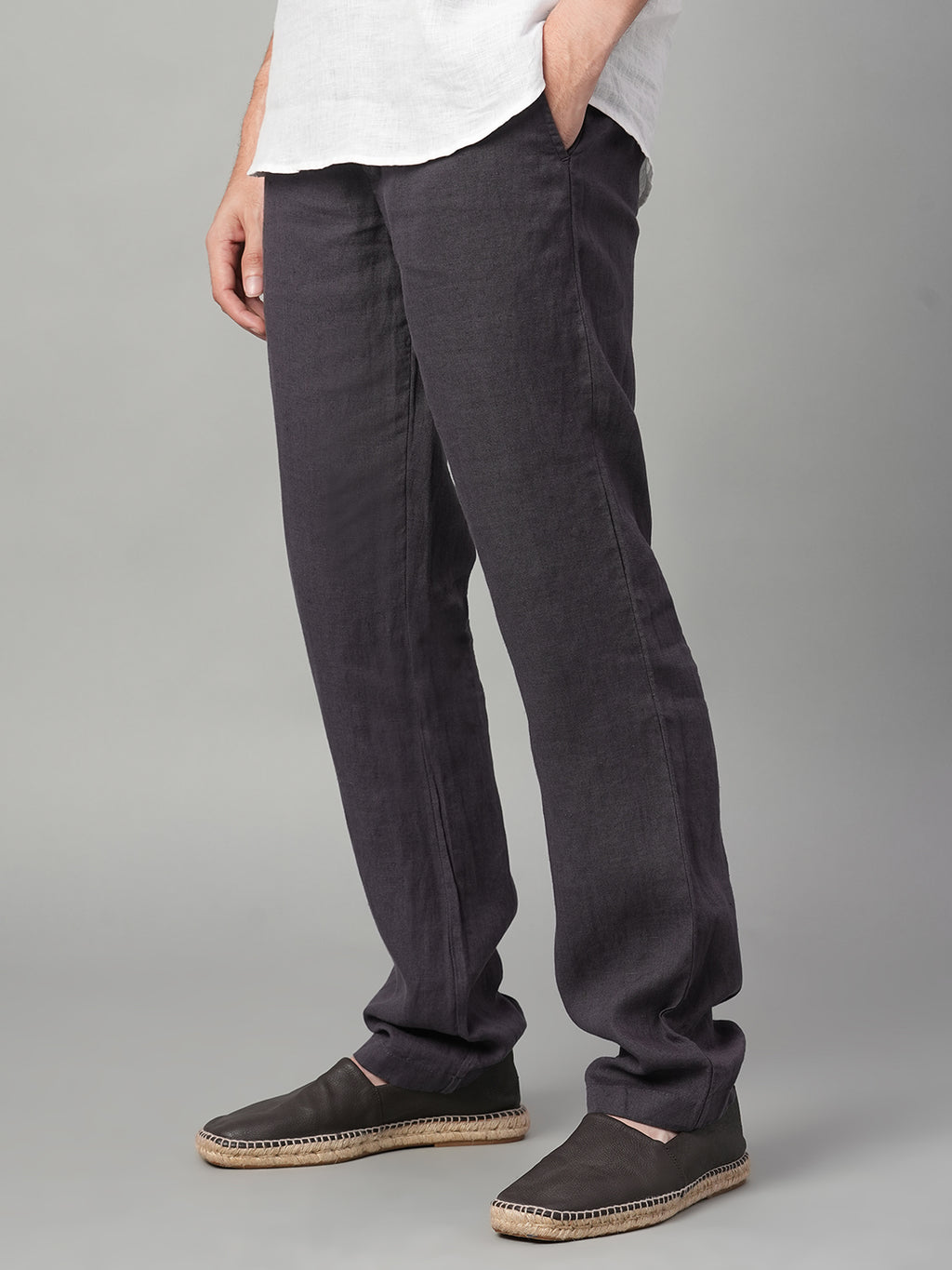 Men's Slate 100% Linen Regular Fit Pant