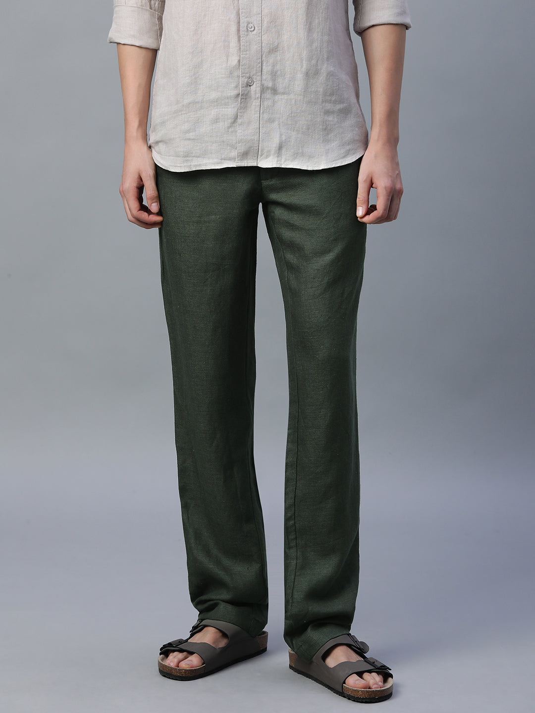 Men's Green Linen Excel Regular Fit Pant