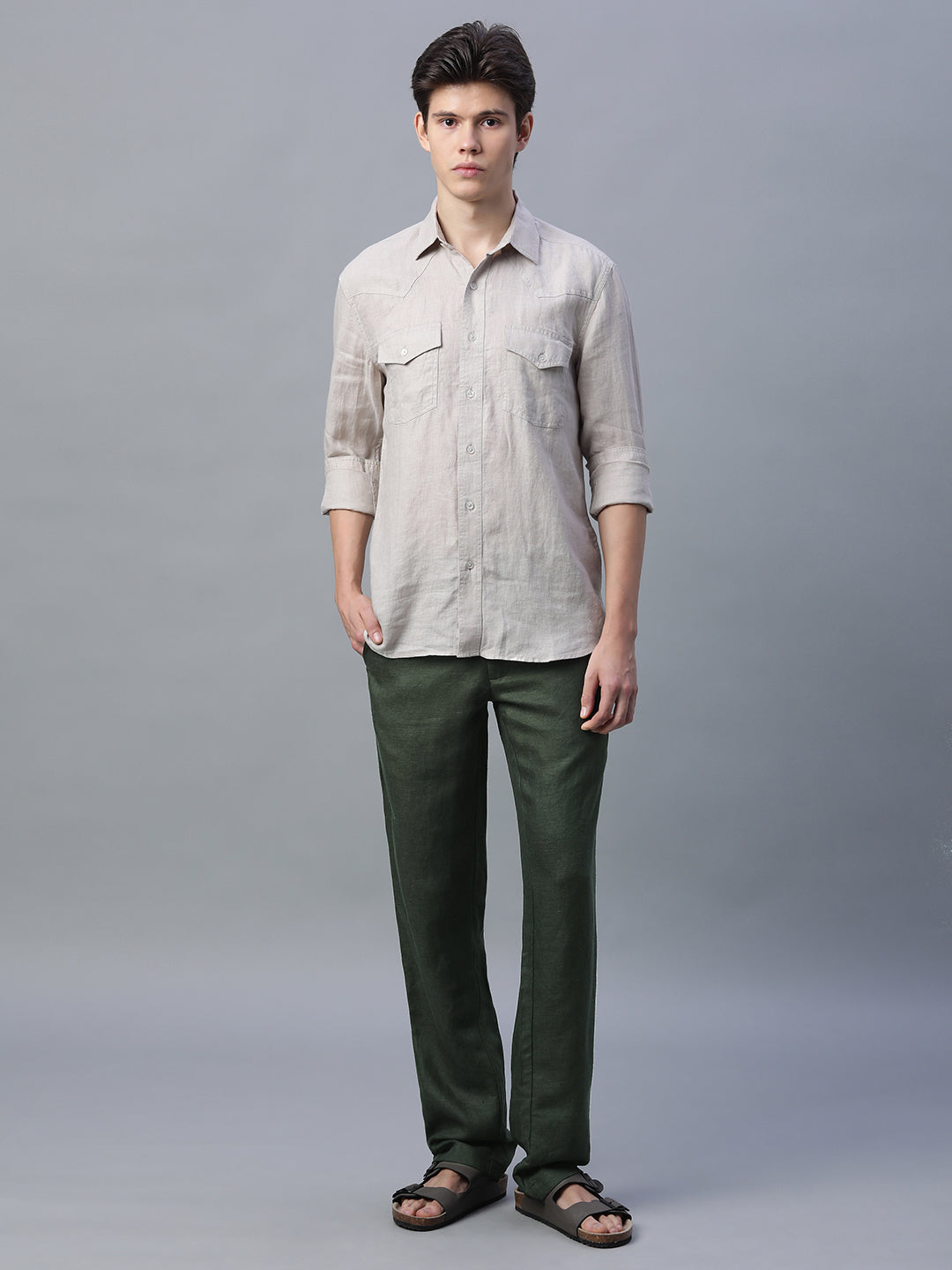 Men's Green Linen Excel Regular Fit Pant