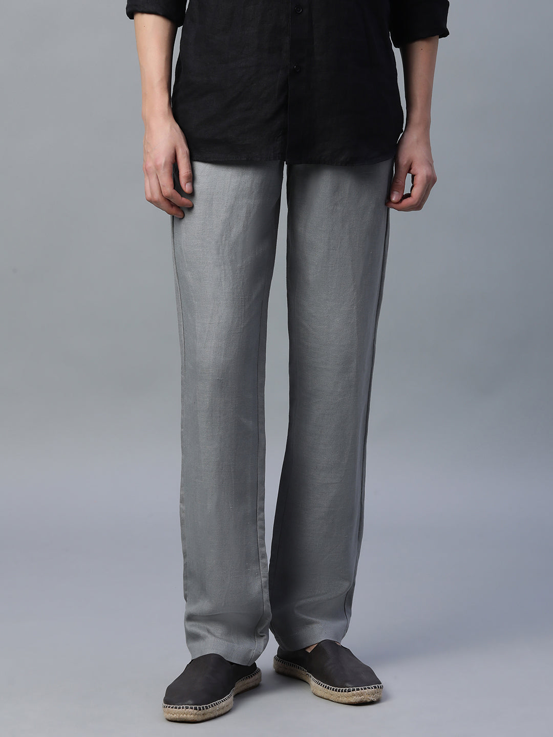Men's Grey Linen Excel Regular Fit Pant