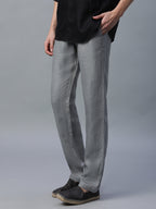 Men's Grey Linen Excel Regular Fit Pant