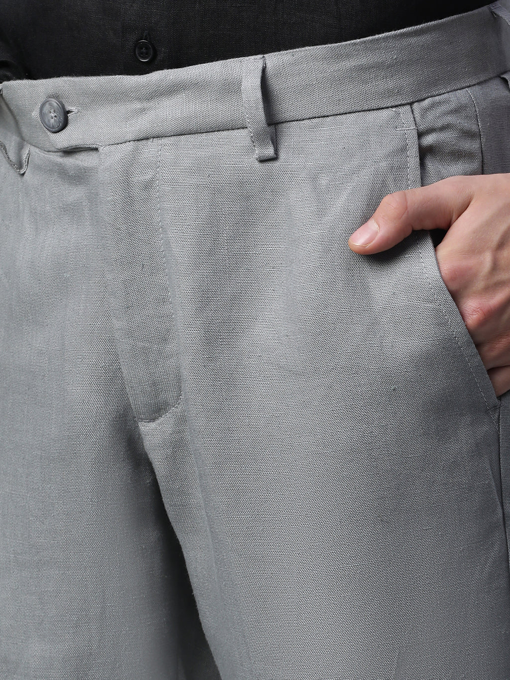 Men's Grey Linen Excel Regular Fit Pant