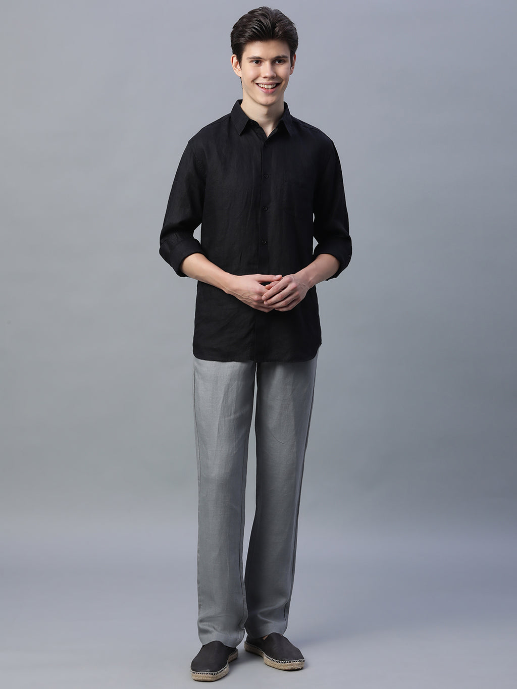 Men's Grey Linen Excel Regular Fit Pant
