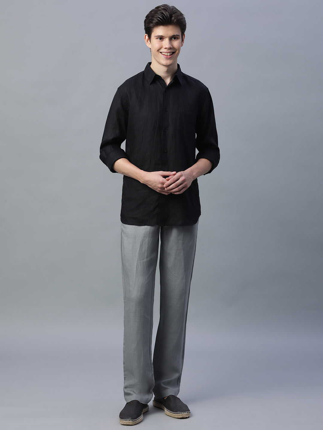 Men's Grey Linen Excel Regular Fit Pant