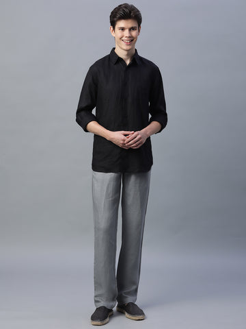 Men's Grey Linen Excel Regular Fit Pant