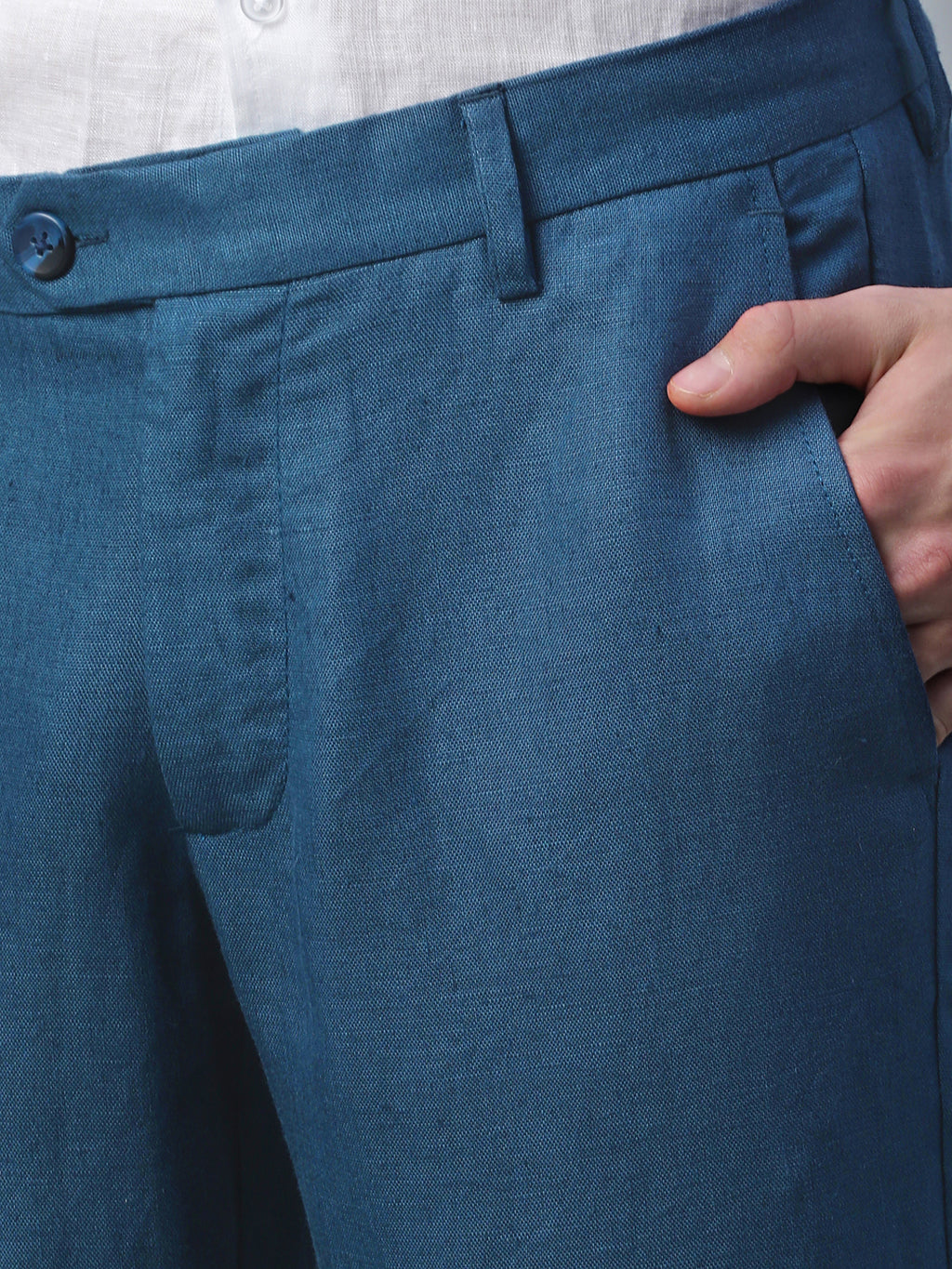 Men's Navy Linen Excel Regular Fit Pant