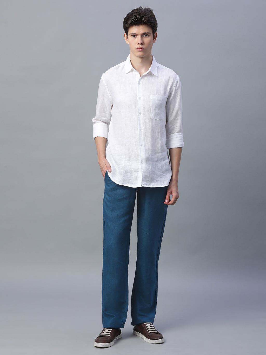 Men's Navy Linen Excel Regular Fit Pant