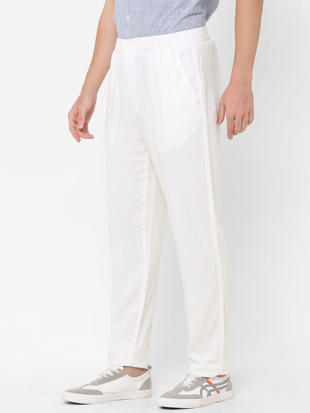 Men's Cotton Linen White Regular Fit Pant