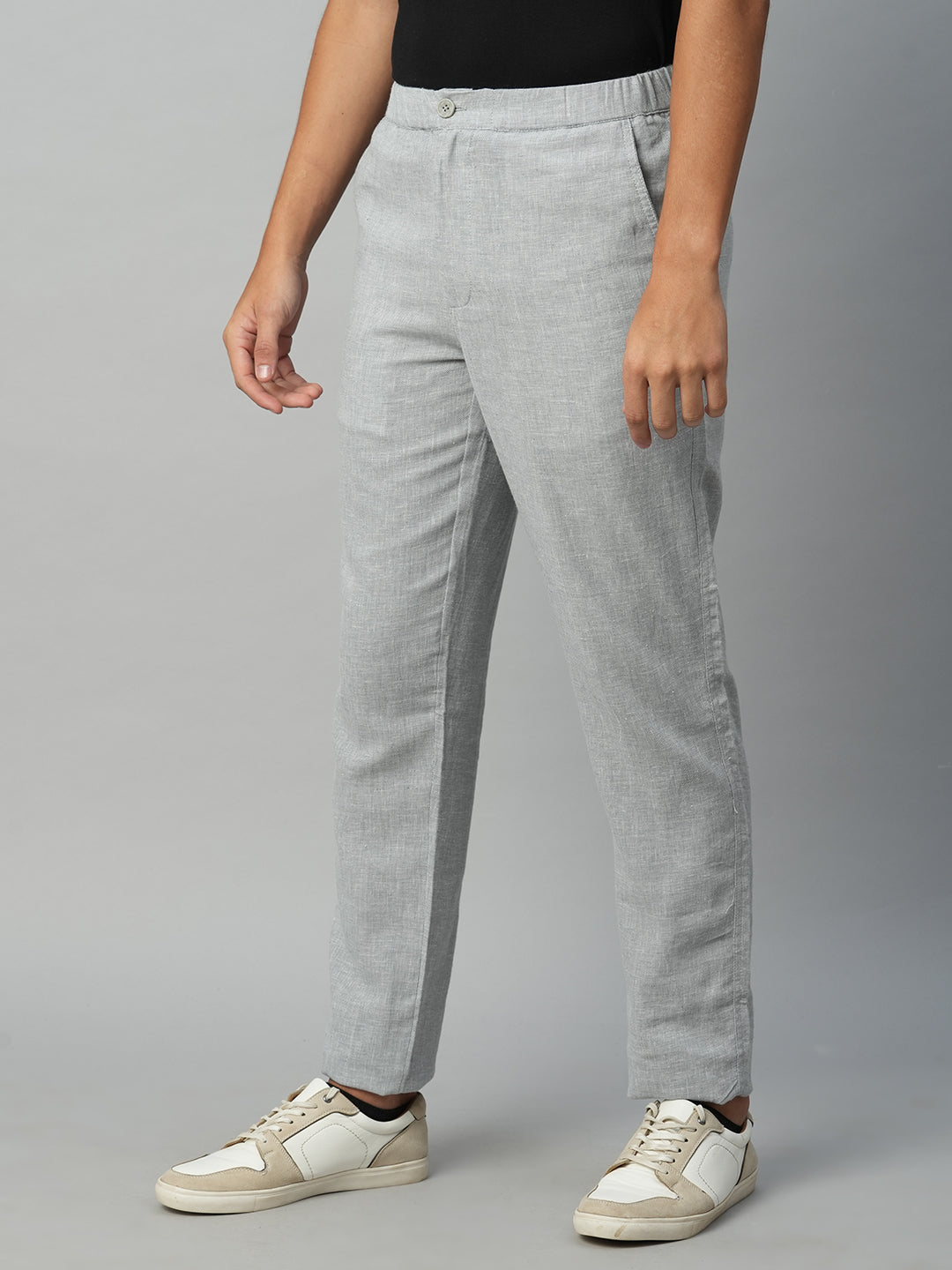Men's Cotton Linen Grey Regular Fit Pant