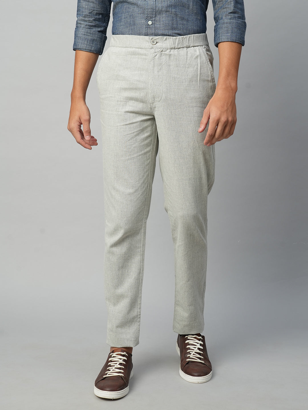Buy Lombard Men Grey Solid Slim Linen Trousers  Trousers for Men 1587962   Myntra