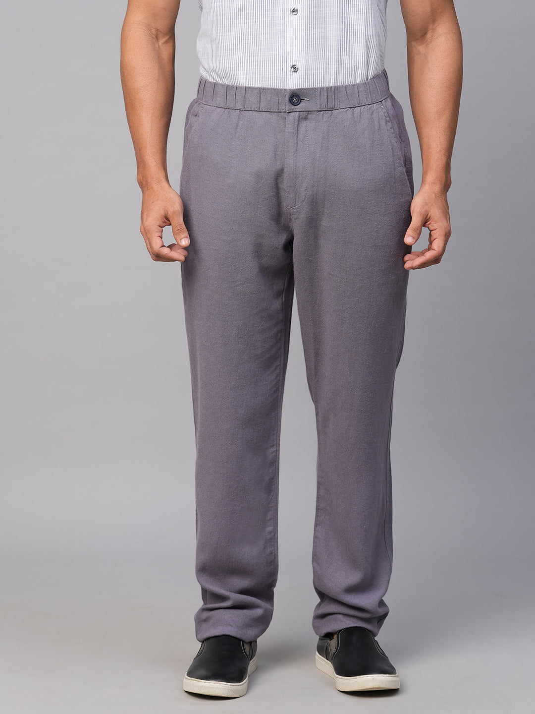 Men's Grey Linen Viscose Regular Fit Pant