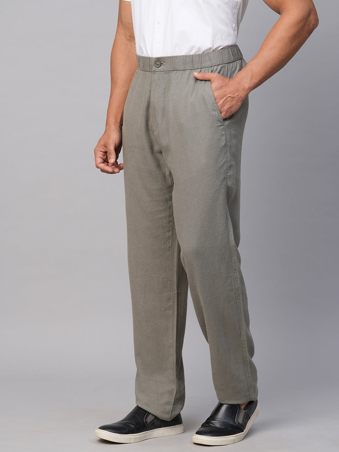Men Slim Fit Beige Pure Linen Trousers Price in India, Full Specifications  & Offers | DTashion.com