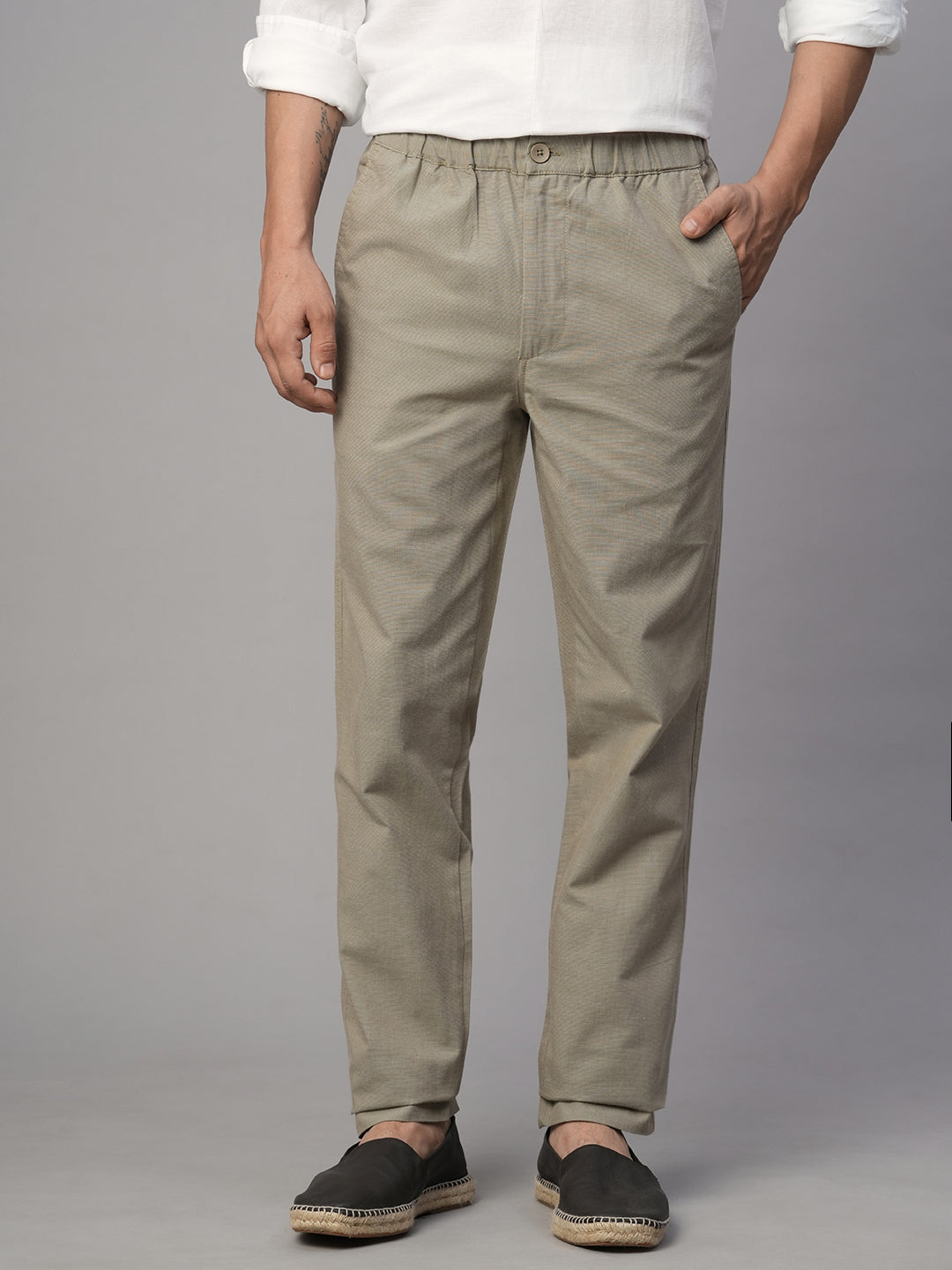 Men's Khaki Cotton Regular Fit Pant