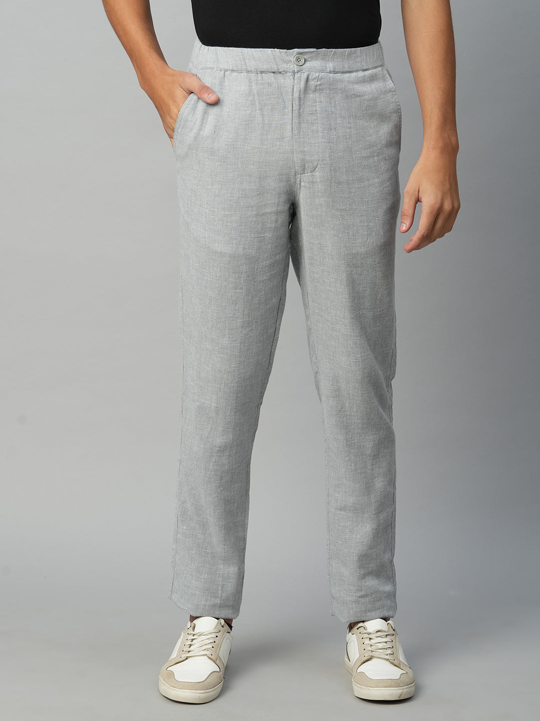 Men's Grey Cotton Linen Regular Fit Pant