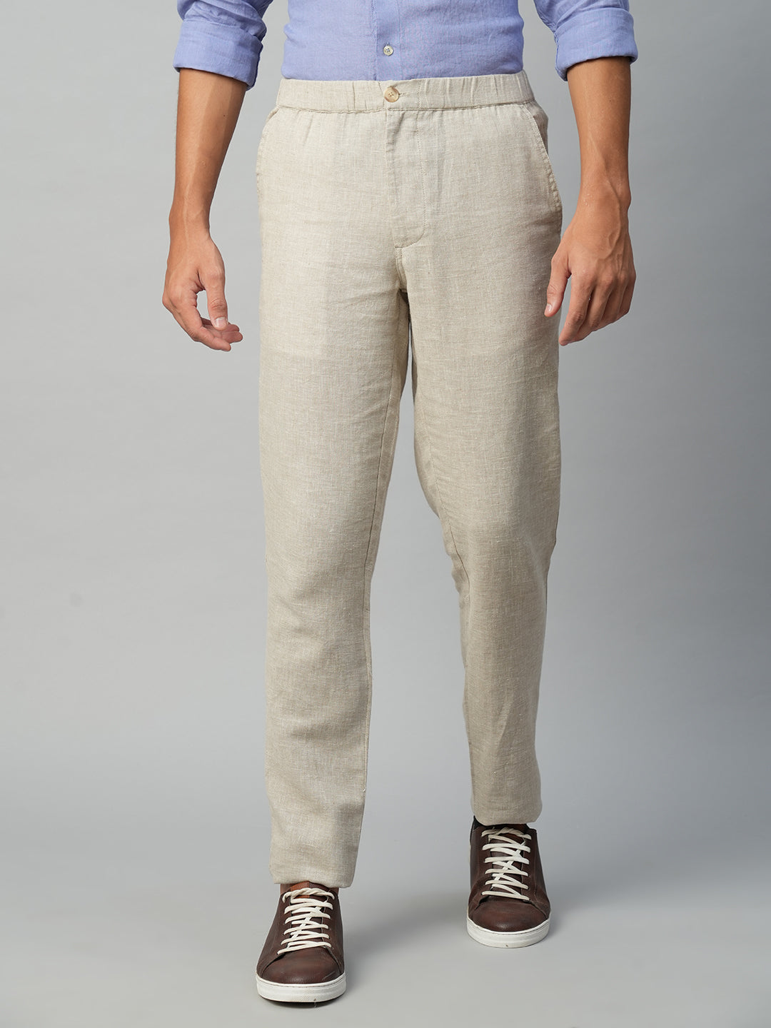 Men's Natural Cotton Linen Regular Fit Draw String Pant