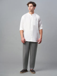Men's 100% Linen Drawstring Regular Fit Pants Grey