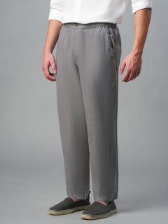 Men's 100% Linen Drawstring Regular Fit Pants Grey