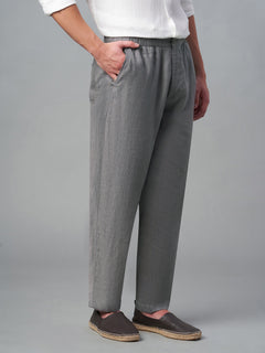 Men's 100% Linen Drawstring Regular Fit Pants Grey