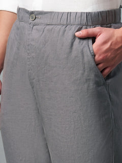 Men's 100% Linen Drawstring Regular Fit Pants Grey