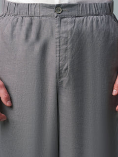 Men's 100% Linen Drawstring Regular Fit Pants Grey