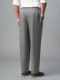 Men's 100% Linen Drawstring Regular Fit Pants Grey