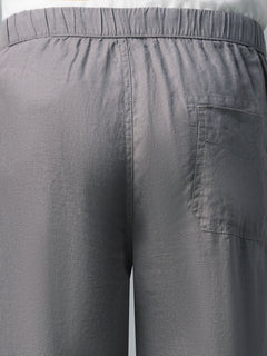 Men's 100% Linen Drawstring Regular Fit Pants Grey