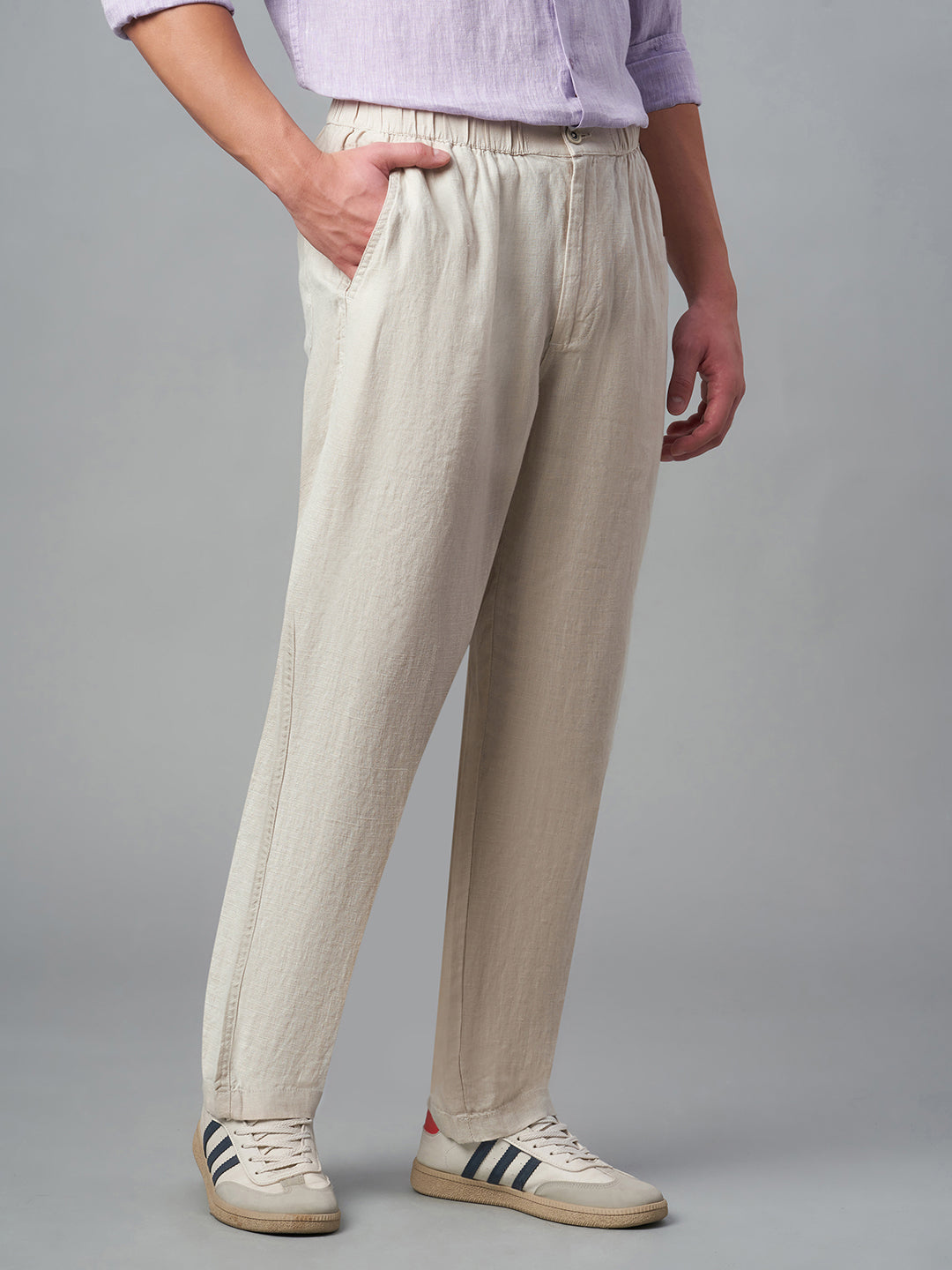 Men's Natural 100% Linen Regular Fit Pant