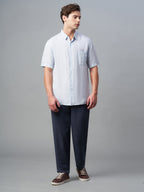 Men's Navy 100% Linen Regular Fit Pant