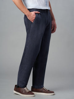 Men's 100% Linen Drawstring Regular Fit Pants Navy