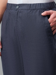 Men's 100% Linen Drawstring Regular Fit Pants Navy
